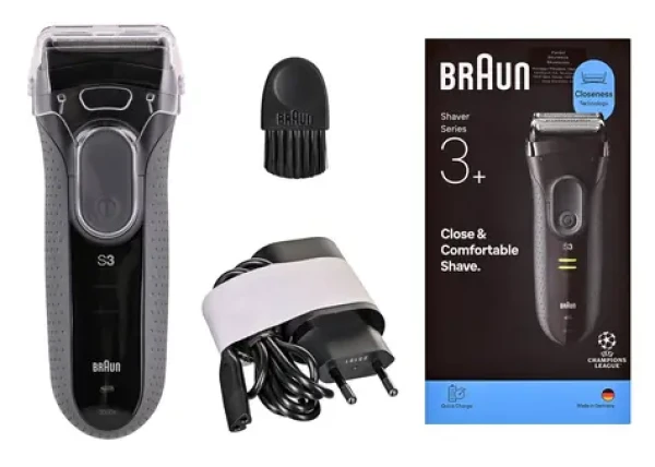 Braun Series 3+ 3000 čierna/sivá / Holiaci strojček / Planžetový / Vodeodolný / Rýchle nabíjanie (8700216735896)