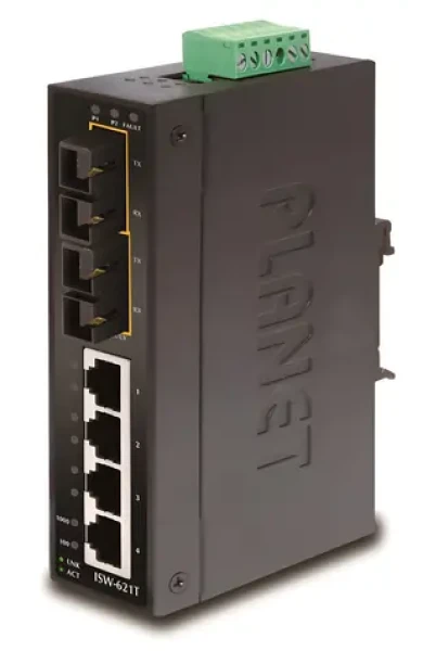 Planet ISW-621TS15 / Switch priemyselný / 4X 10/100 RJ-45 / 2x 100FX SM 15km SC / DIN / -40 až 75 ° C / 48VDC (ISW-621TS15)