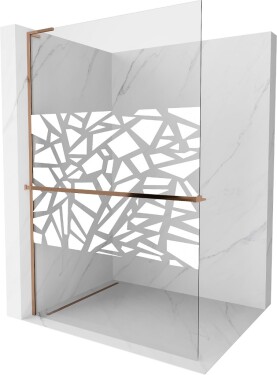 MEXEN/S - Kioto+ L Sprchová zástena WALK-IN s poličkou a držiakom uterákov 80 x 200, biely vzor, ružové zlato 800-080-123-60-85