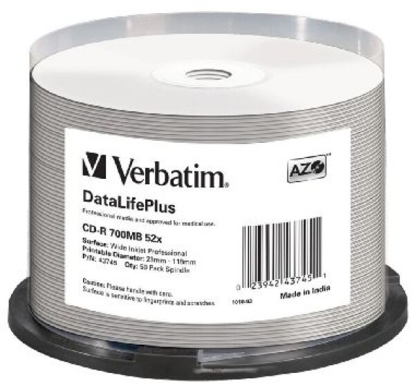 Verbatim CD-R DLP / 80 min / 52x / Printable / 50ks cake (43745)