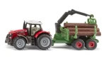 Siku Traktor Massey Ferguson s lesníckym prívesom a kládami