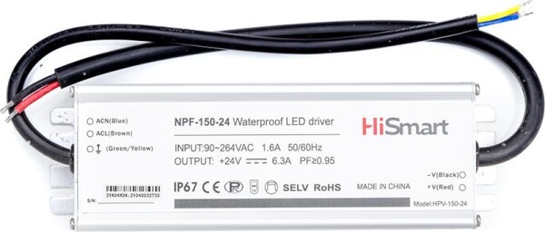 Hismart Maitinimo šaltinis 24V, 6.3A, 150W, PFC, IP67