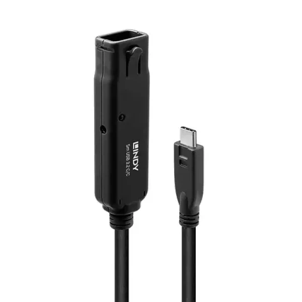 Lindy USB-C aktívna predlžka 5 m čierna / Predlžovací kábel / USB 3.2 Gen 2 / 10 Gbit/s (43405)