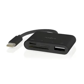 Nedis CCGB64780BK01 čierna / USB-C hub / 4 porty / USB-A + USB-C / SD microSD čítačka / USB 2.0 (CCGB64780BK01)