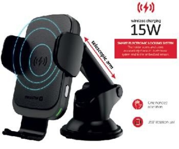 SWISSTEN S-GRIP W2-HK3 čierna / Držiak do auta s bezdrôtovým nabíjaním / 15W (65010607)