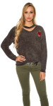 Trendy knit sweater with floral embroidery navy Einheitsgroesse