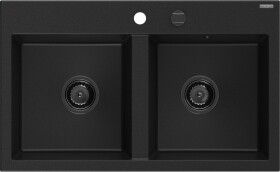 MEXEN/S MEXEN/S - Hektor granitový drez 2-bowl 800 x 480 mm, čierna, čierny sifón 6521802000-77-B