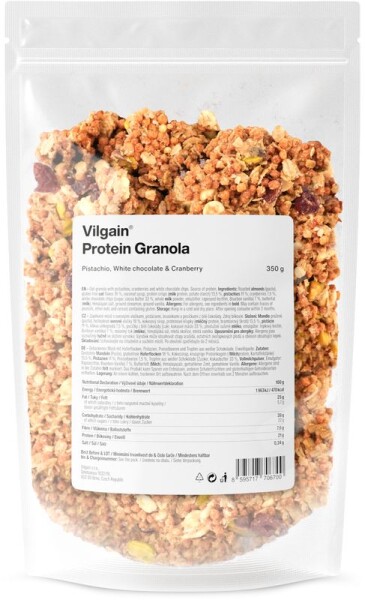 Vilgain Protein Granola – 3× Pistácie, biela čokoláda a brusnice 350 g