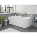 MEXEN/S - Silo voľne stojaca rohová vaňa ľavá reliéf 150 x 75, biela, sifón a prepad meď kartáčovaná 52891507500L-65