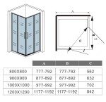 H K - Štvorcový sprchovací kút BLACK SAFIR R909, 90x90, s dvomi jednokrídlovými dverami s pevnou stenou, rohový vstup SE-BLACKSAFIRR909