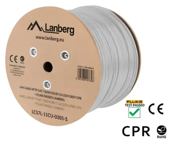 Lanberg inštalačný kábel Cat7 šedá / Inštalačný kábel / S/FTP / 305 m / LSZH / AWG23 (LCS7L-11CU-0305-S)