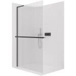 CERANO - Sprchová zástena Walk-in Onyx L-ľavá vzpera - 8 mm + polička / držiak na uteráky - čierna matná, ryhované sklo - 150x200 CER-8050BD833