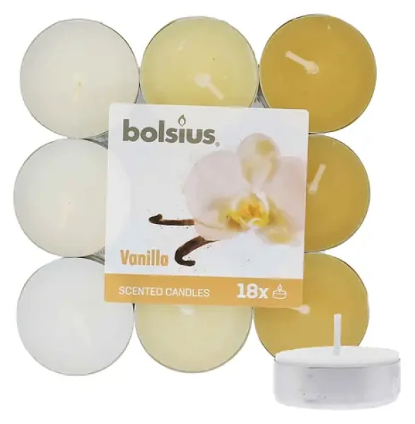 Bolsius Scented Tealights Vanilla 4h Čajová sviečka 18 ks (8717847139726)