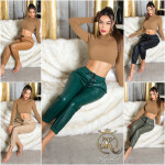 Trendy Highwaist leatherlook pants "Joggerstyle" green Einheitsgroesse