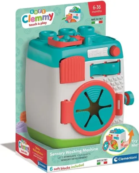Clementoni Soft Clemmy Vkladacia senzorická práčka s kockami
