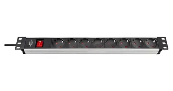 Brennenstuhl Alu-Line čierna / Napájacia lišta / 19" / 8x zásuvka / vypínač / 3500 W / 2m kábel (1390007018)