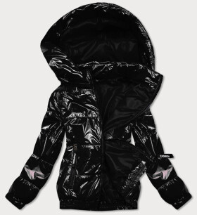 Lesklá čierna prešívaná bunda kapucňou (BR9788-1) odcienie czerni
