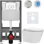 CERANO - Závesné WC s bidetom Basic/Cronus Standard - biela lesklá - WC tlačidlo Dualo/Biela - voľne stojaca - predstenová inštalácia - 59,3x38,4 CER-8050BD86422