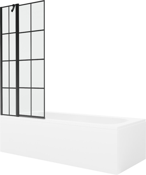 MEXEN/S - Vega obdĺžniková vaňa 170 x 70 cm s panelom + vaňová zástena 80, čierna vzor 550117070X9408117077