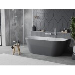 MEXEN/S - Oval Slim voľne stojaca vaňa nástenná 170 x 80, biela/sivá, sifón a prepad biela 52661708062-20