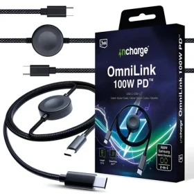 3mk incharge OmniLink 100W PD čierna / Dátový kábel / USB-C na USB-C / 1,5 m / magnetický modul pre inteligentné hodinky