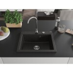MEXEN MEXEN - Elix granitový drez 1-miska 600 x 500 mm, čierna/zlatá metalik, sifón chróm 6525601005-75