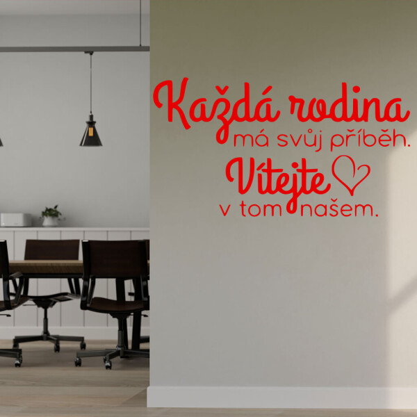 Veselá Stena Samolepka Každá rodina má svoj príbeh Farba: červená, Veľkosť: 80 x 45 cm