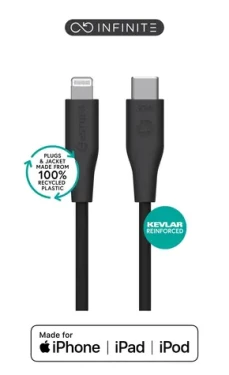 ESTUFF INFINITE (GRS) čierna / Lightning kábel / USB-C / 1 m / MFI (ES602180)