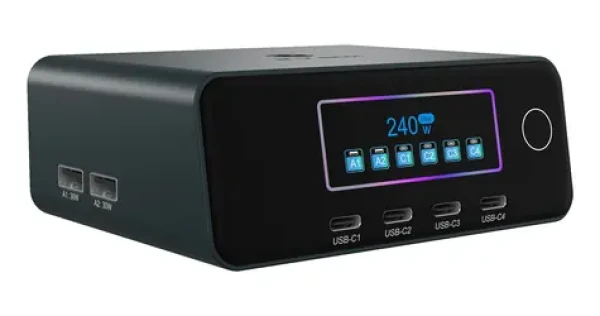 Icy Box Diamond Charge 2401 čierna / GaN nabíjačka / 240 W / LCD displej / 4X USB-C, 2x USB-A (IB-PS2401)