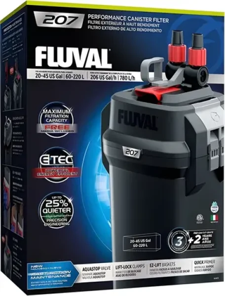 Fluval 207 / Vonkajší akváriový filter / Pre akvária 60-220 l / Výkon čerpadla 550 l/h (FV-4449)
