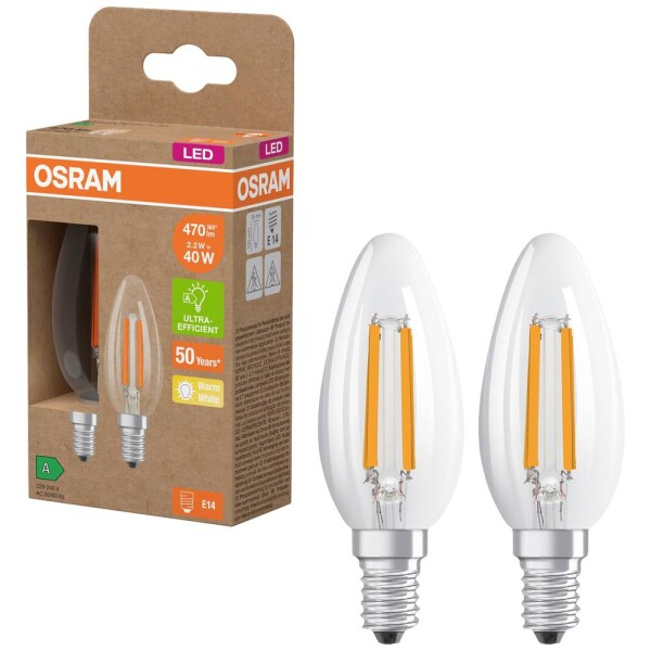 OSRAM HOMELIGHTING 4099854255472 LED En.trieda 2021 A (A - G) E14 sviečkový tvar 2.2 W = 40 W teplá biela (Ø x v) 35 mm x 35 mm 2 ks; 4099854255472