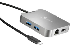 J5Create 4K60 Elite USB-C PD adaptér strieborná / Adaptér / HDMI 60Hz / RJ-45 / 2x USB 3.2 Gen2 / USB-C (JCD391-N)