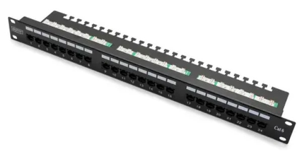 Patch panel 24x RJ-45 LSA čierny / Patch panel / Cat.6 UTP / 1U / 19 "/ káblová lišta (DN-91624U-EC)
