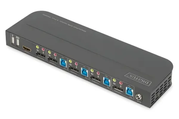 Digitus KVM Switch 4- Port / Prepínač KVM / 4X DisplayPort / 1x DP + HDMI výstup / 4K60Hz / USB 3.0 hub (DS-12890)