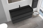 CERANO - Kúpeľňová skrinka Velora - čierna matná, úchytka čierna + umývadlo z lit. mramoru s otvorom Vita - čierna matná - 100x63x46,5 CER-8050BD83965