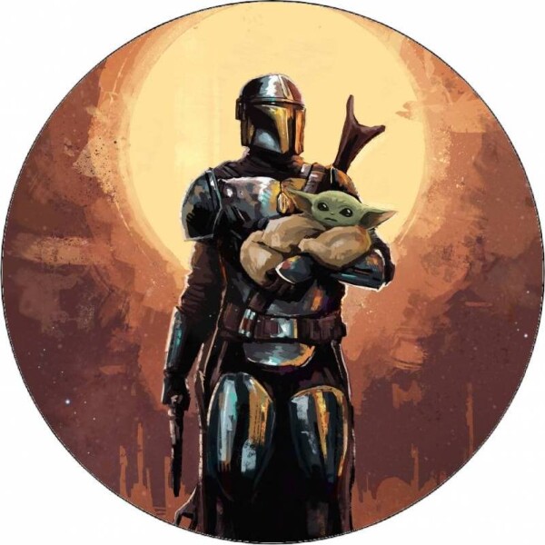 Jedlý papier Mandalorian rytier a Baby Yoda 19,5 cm - Pictu Hap - Pictu Hap