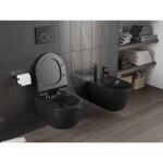 MEXEN/S - Carmen Závesná WC misa Rimless Tornado vrátane sedátka s slow slim, duroplast, čierna mat 30880185T