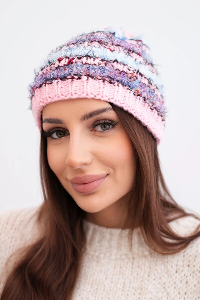 Dámska zimná čiapka s farebnou priadzou a elastickou šnúrkou K352 svetloružová+fialová+modrá UNI