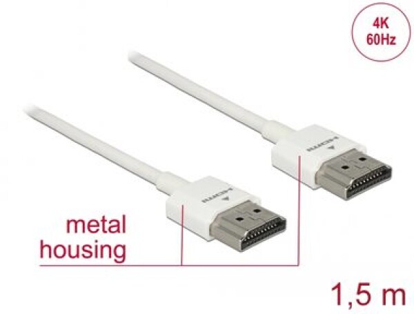 DeLock Kábel HDMI (M) - HDMI (M) 1.5 m biela (85126)