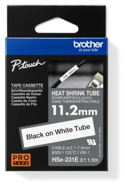 Brother HSE-231E / Zmrštiteľná bužírka / čierna tlač na biele / šírka 11,2 mm / dĺžka 1,5 m (HSE231E)