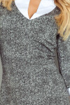 Dámske spoločenské šaty COLLAR short SAF-110-2 sivá/biela - Numoco XL bílá/černá