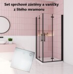 H K - Sprchovací kút MELODY BLACK R100, 100x100 cm so zalamovacími dverami vrátane sprchovej vaničky z liateho mramoru SE-MELODYBLACKR100/THOR-100SQ