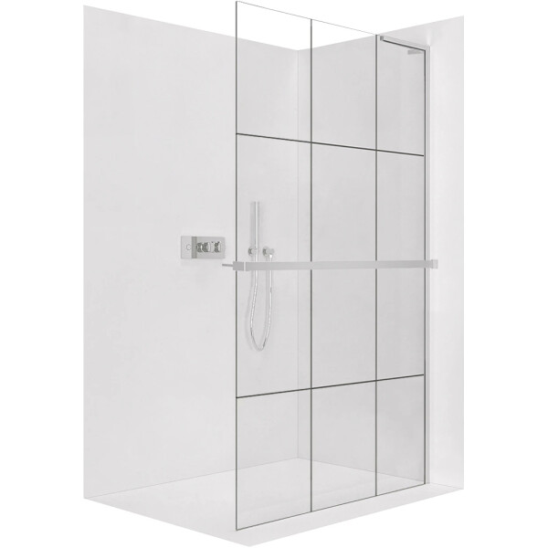 CERANO - Sprchová zástena Walk-in Onyx L-pravá vzpera - 8 mm + polička/držiak na uteráky - chróm, industriálne sklo - 150x200 CER-8050BD1382
