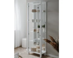 Vysoká vitrína so zrkadlom Elba, 62 cm, biela%