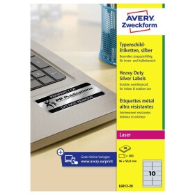 Avery-Zweckform L6012-20 96 x 50.8 mm prehľad produktov fólie strieborná 200 ks trvalé typové štítky laser, kópie; L6012-20