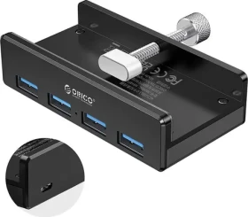 Orico USB Hub 4X USB-A priskrutkovateľný čierna / USB Hub / 4X USB-A 3.0 / hliníkové telo / skrutkové uchytenie (MH4PU-P-BK-BP)
