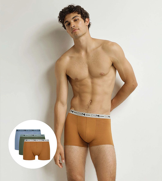 Pánske boxerky z organickej bavlny 3ks DIM COTTON STRETCH BIO BOXER 3x - DIM - oranžová L