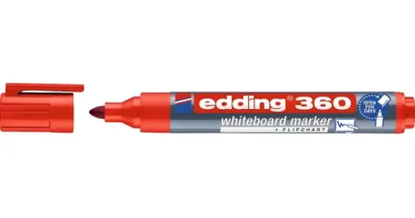 Edding 360 červená / Popisovač na biele tabule / okrúhly hrot / šírka stopy 1,5-3 mm (4-360002)