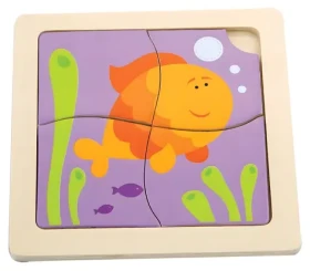 VIGA Drevené puzzle Rybka 4 dieliky