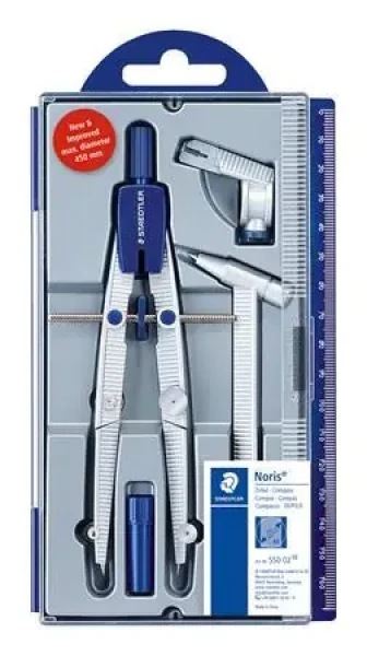 Staedtler školské kružítko s nástavcom modrá / Kružítko / do 395 mm / kovové ramená / náhradný hrot a tuha (550 02)